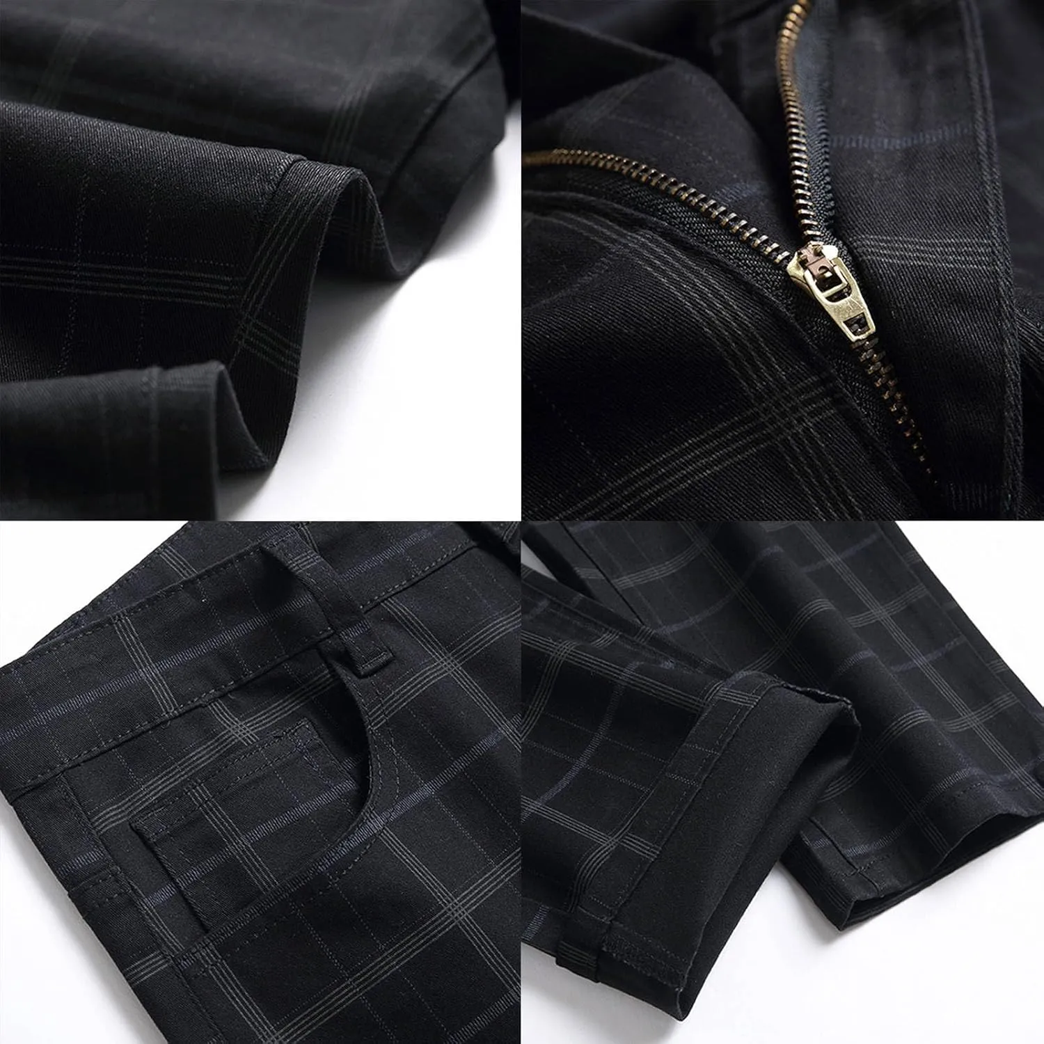 Plaid Pants for Men Straight Leg Stretch Slim Fit Dress Pant Skinny Flat Front Stylish Business Casual Chinos Pant