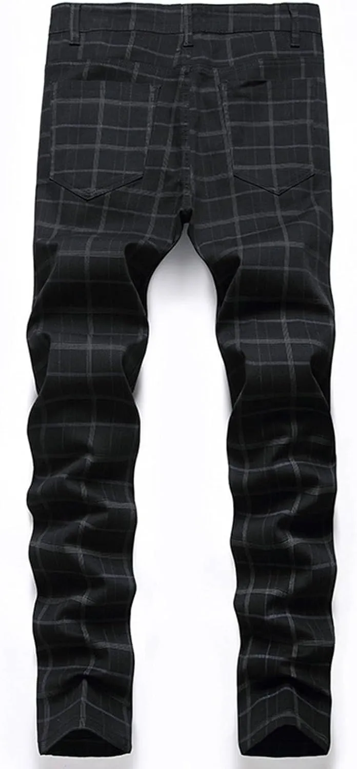 Plaid Pants for Men Straight Leg Stretch Slim Fit Dress Pant Skinny Flat Front Stylish Business Casual Chinos Pant