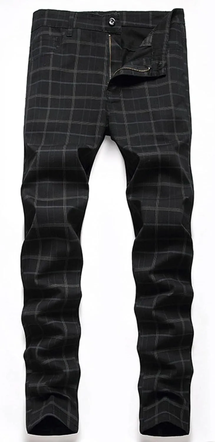 Plaid Pants for Men Straight Leg Stretch Slim Fit Dress Pant Skinny Flat Front Stylish Business Casual Chinos Pant