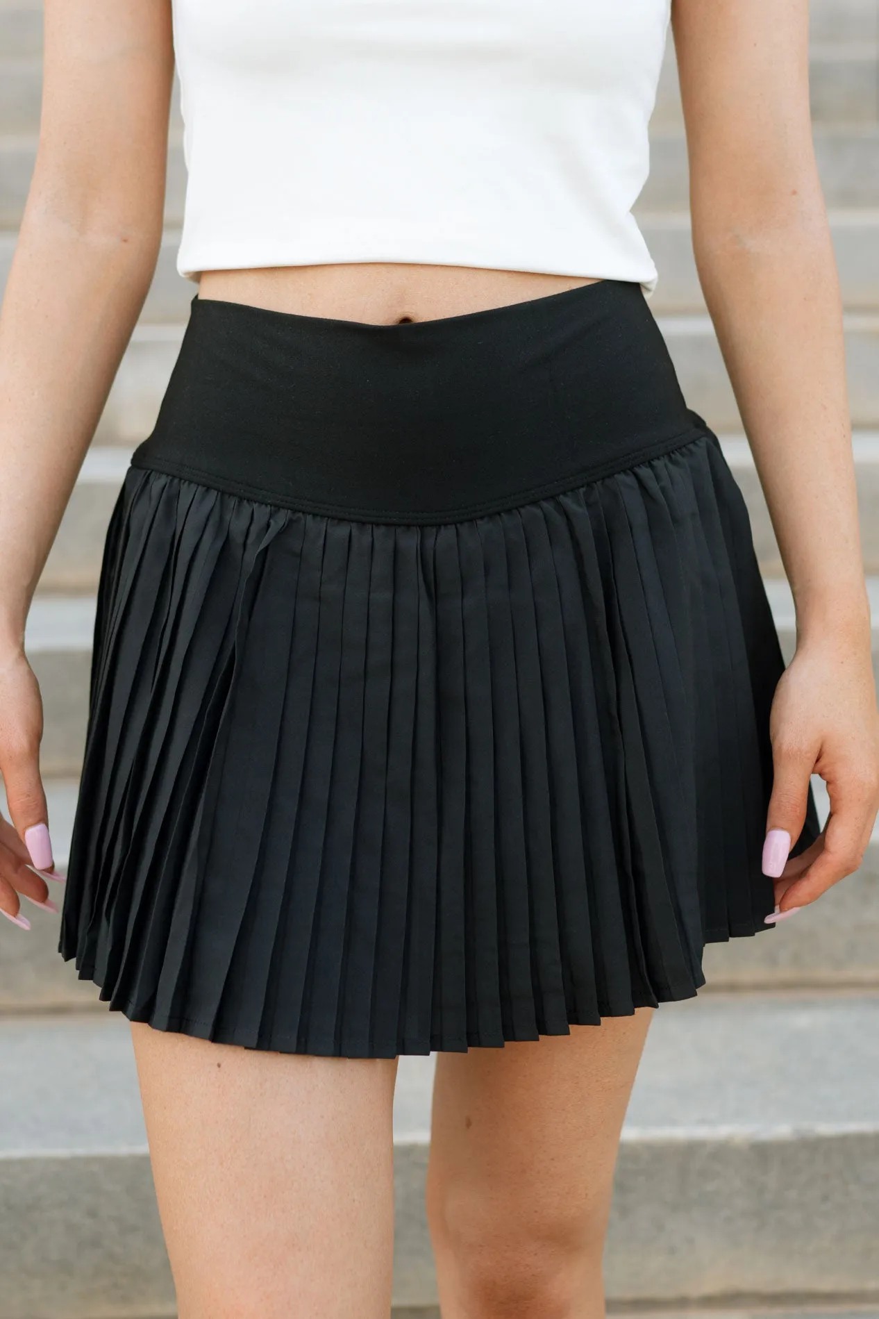 Pleated Tennis Skort - Black