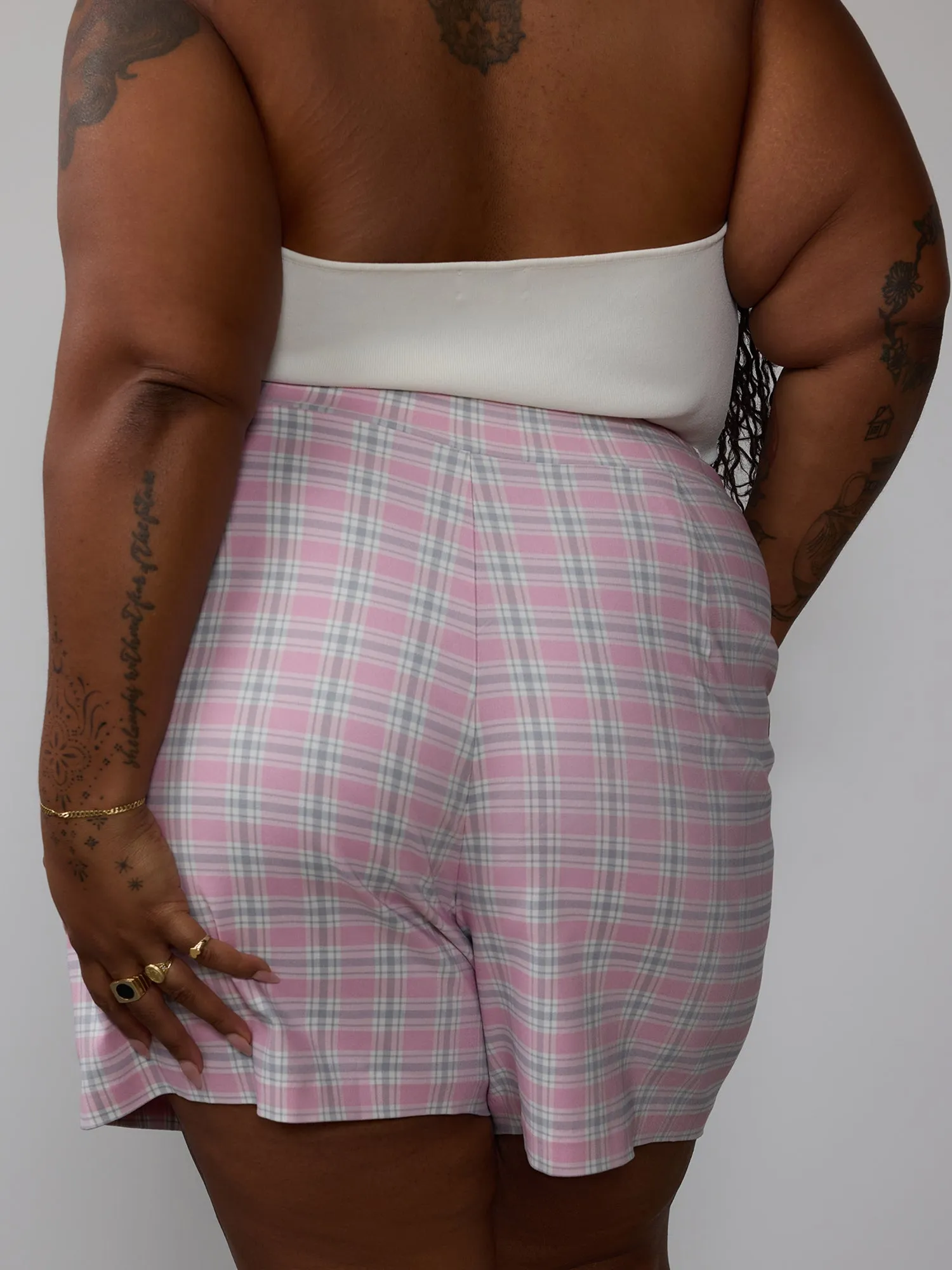 Plus Plaid Bengaline Pull-On Shorts