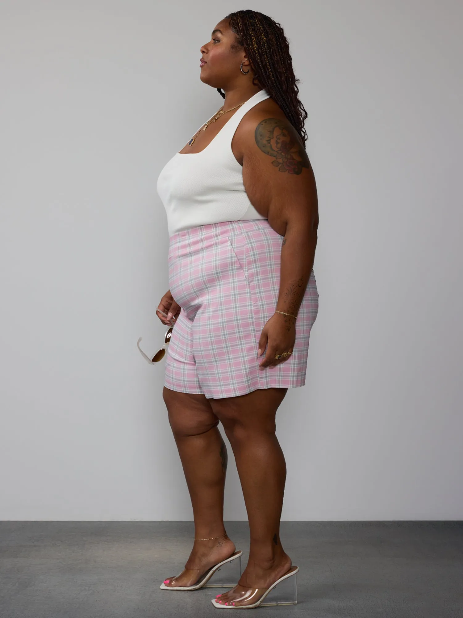 Plus Plaid Bengaline Pull-On Shorts