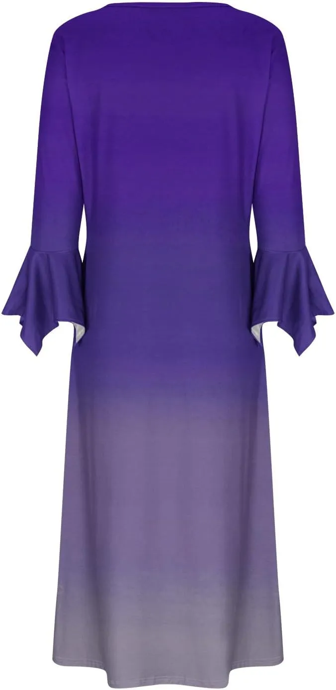 Plus Size Dress for Women 2024 Fashion Long Sleeve Gradient Color Causal Dresses Plus Size Buttons V Neck Fall Dress