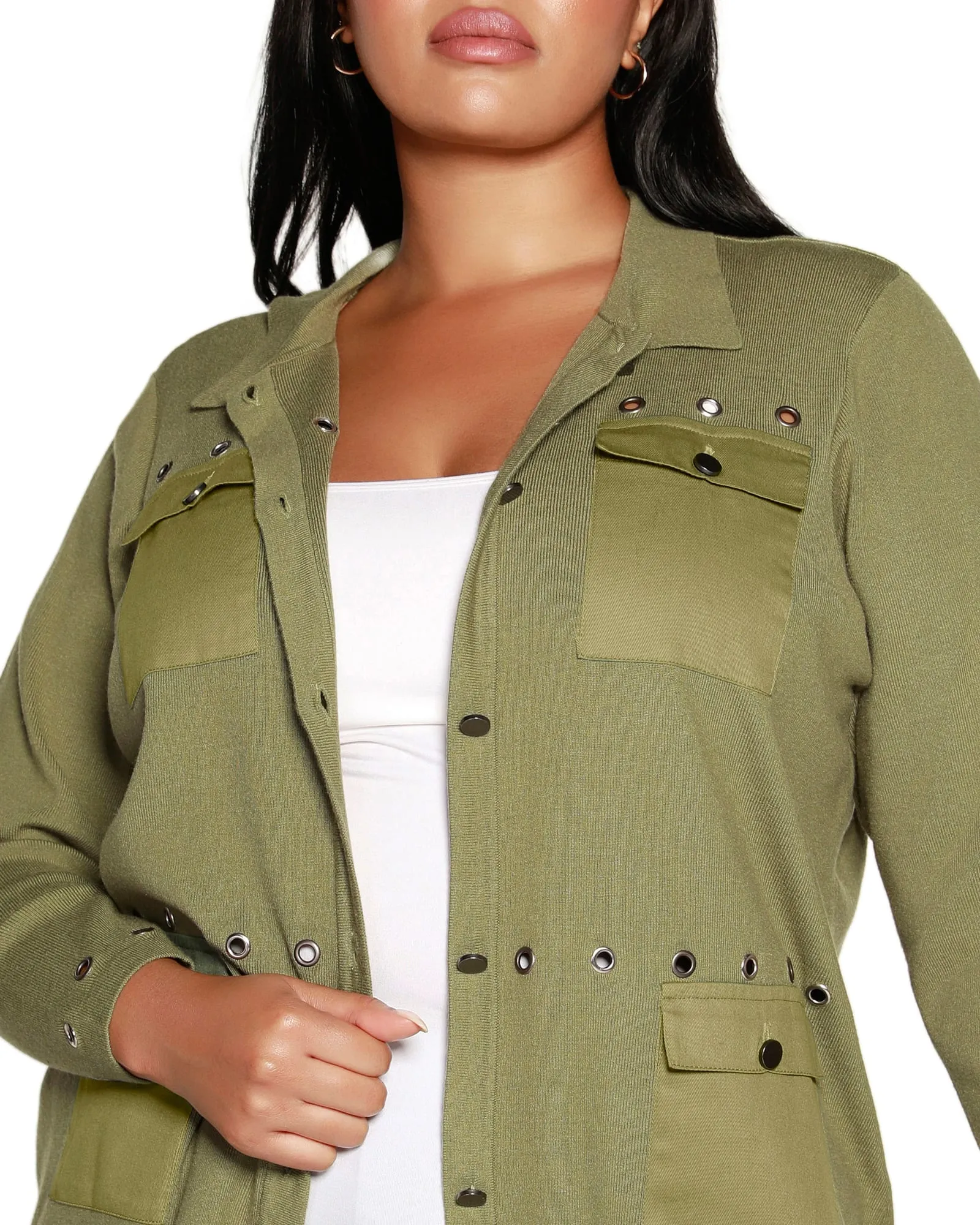 Plus Size Utility Sweater Cardigan | Light Olive