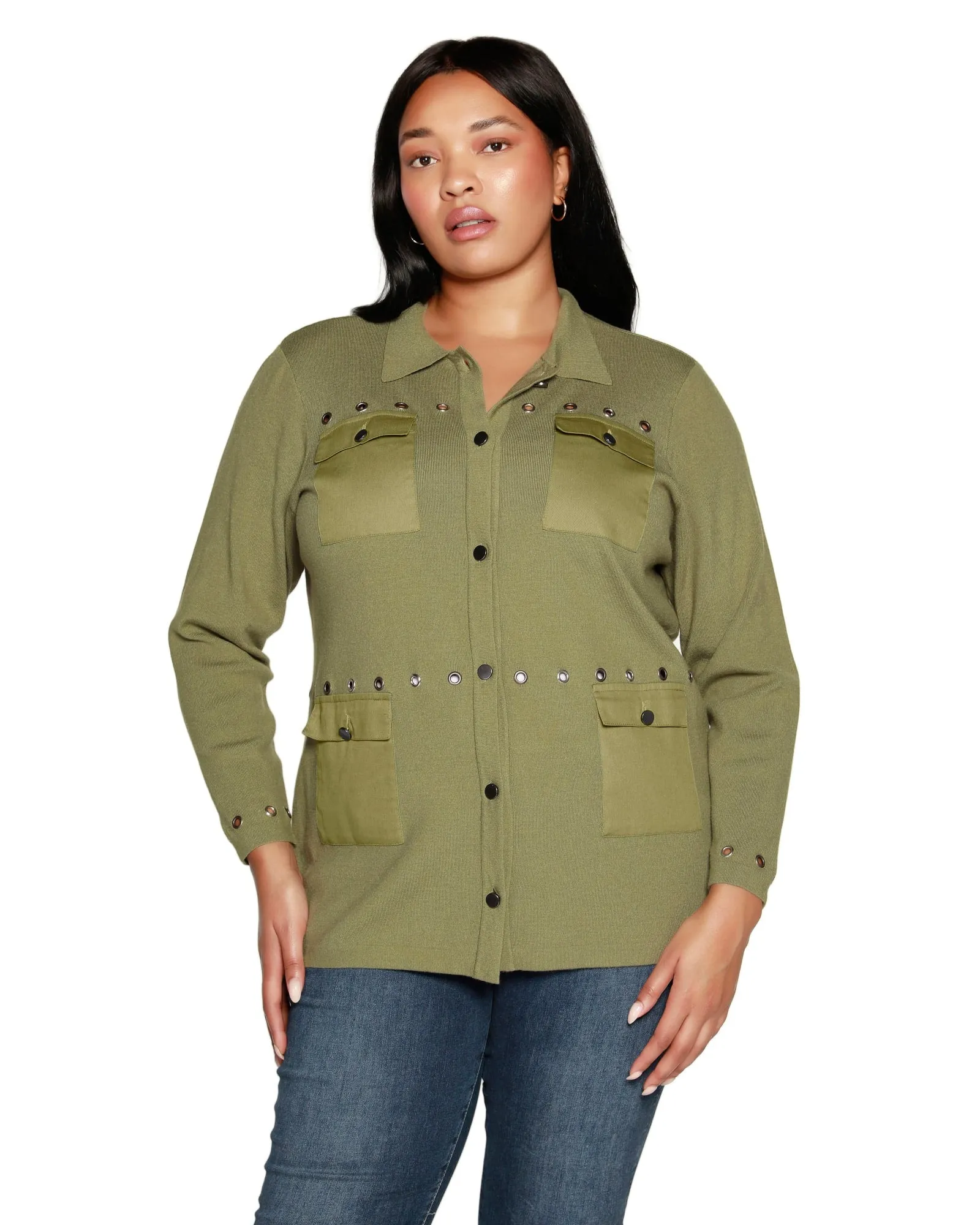 Plus Size Utility Sweater Cardigan | Light Olive