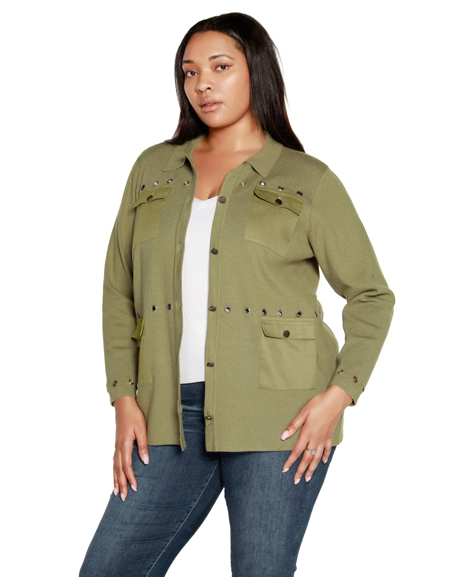 Plus Size Utility Sweater Cardigan | Light Olive