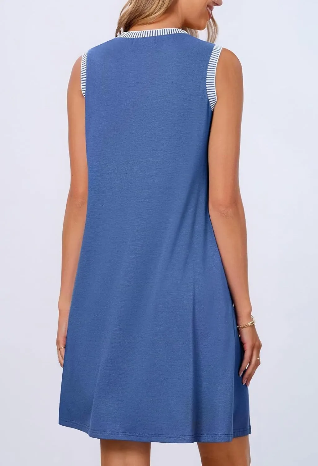 Pluto & Fox Women's Summer Casual Beach Mini Dresses Sleeveless Tank Crewneck Loose Coverup Vacation Beach Sundress