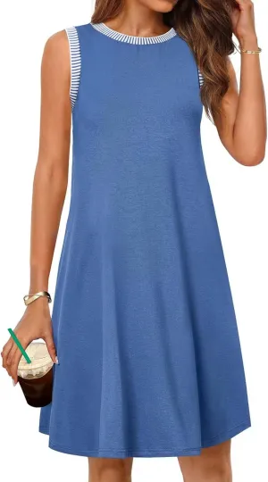 Pluto & Fox Women's Summer Casual Beach Mini Dresses Sleeveless Tank Crewneck Loose Coverup Vacation Beach Sundress