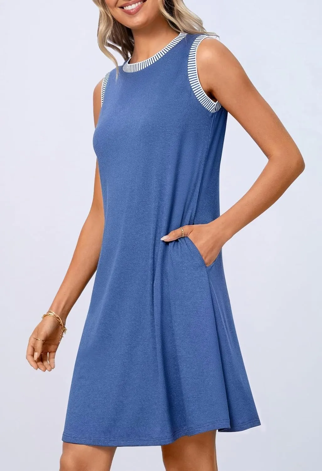 Pluto & Fox Women's Summer Casual Beach Mini Dresses Sleeveless Tank Crewneck Loose Coverup Vacation Beach Sundress