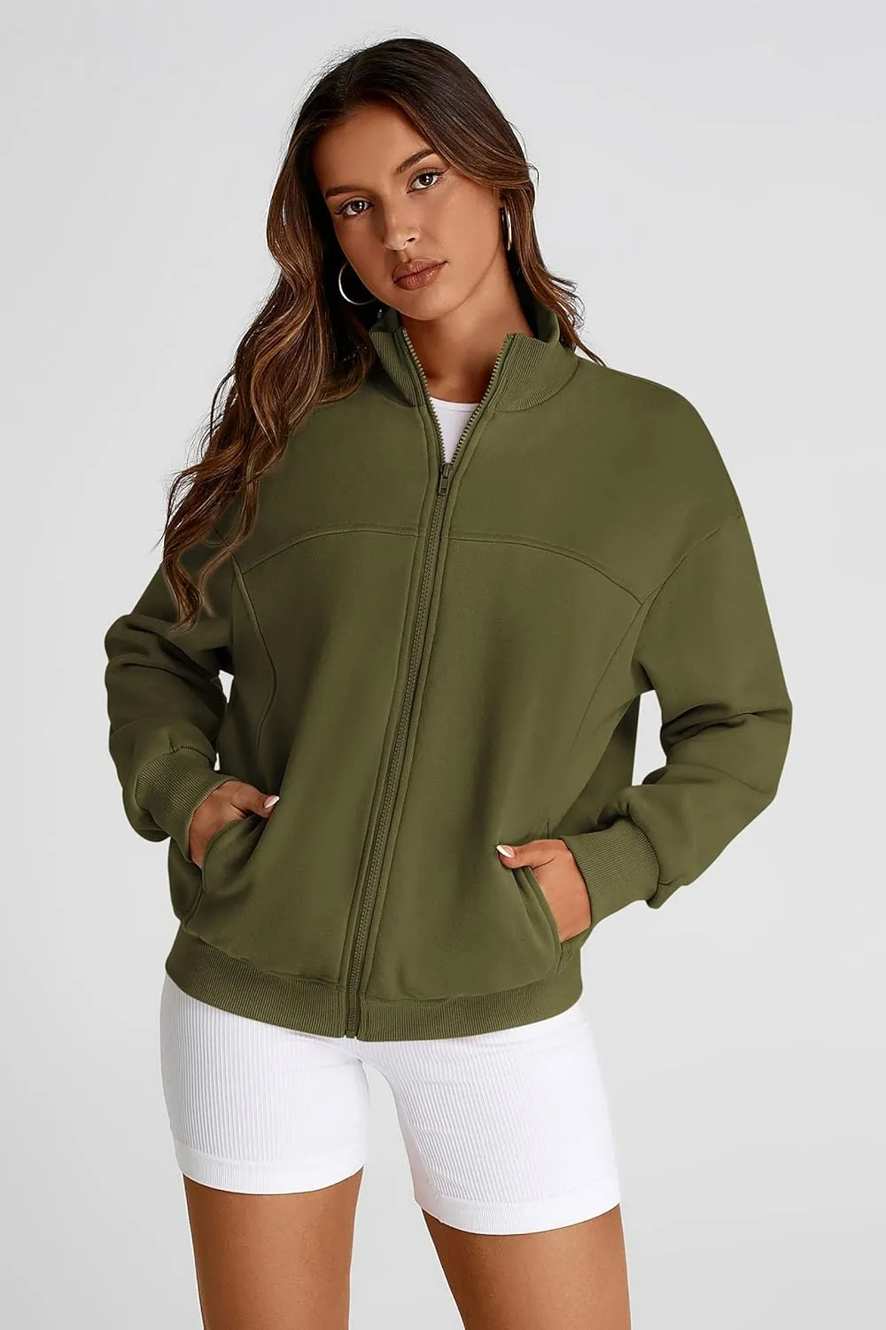 PRETTYGARDEN Women's 2025 Spring Fall Fashion Full Zip Up Sweatshirt Long Sleeve Loose Fit Trendy Casual Jacket with Pockets