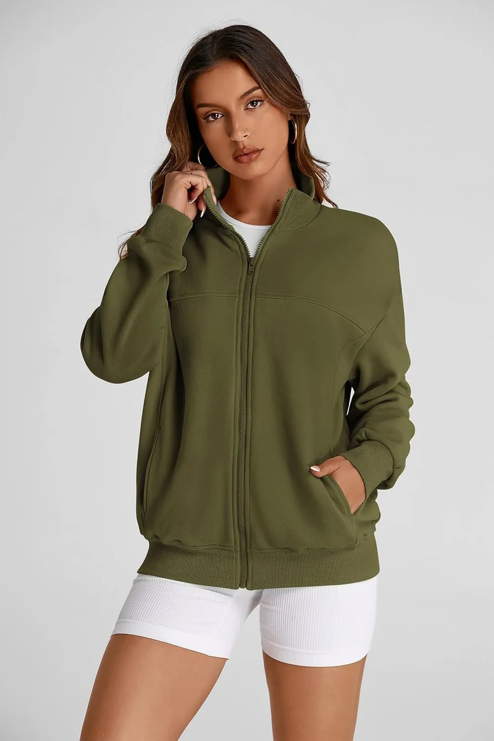 PRETTYGARDEN Women's 2025 Spring Fall Fashion Full Zip Up Sweatshirt Long Sleeve Loose Fit Trendy Casual Jacket with Pockets