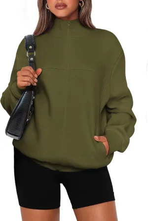 PRETTYGARDEN Women's 2025 Spring Fall Fashion Full Zip Up Sweatshirt Long Sleeve Loose Fit Trendy Casual Jacket with Pockets