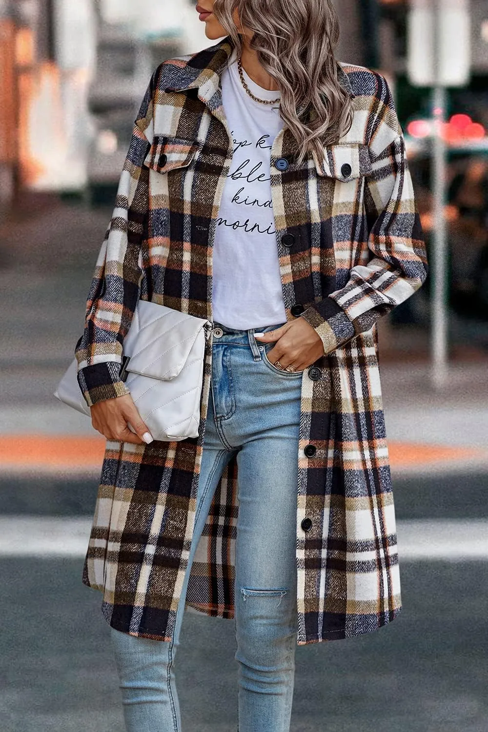 PRETTYGARDEN Women's Plaid Shacket 2025 Long Sleeve Button Up Flannel Shirt Winter Tartan Jacket Woolen Coats