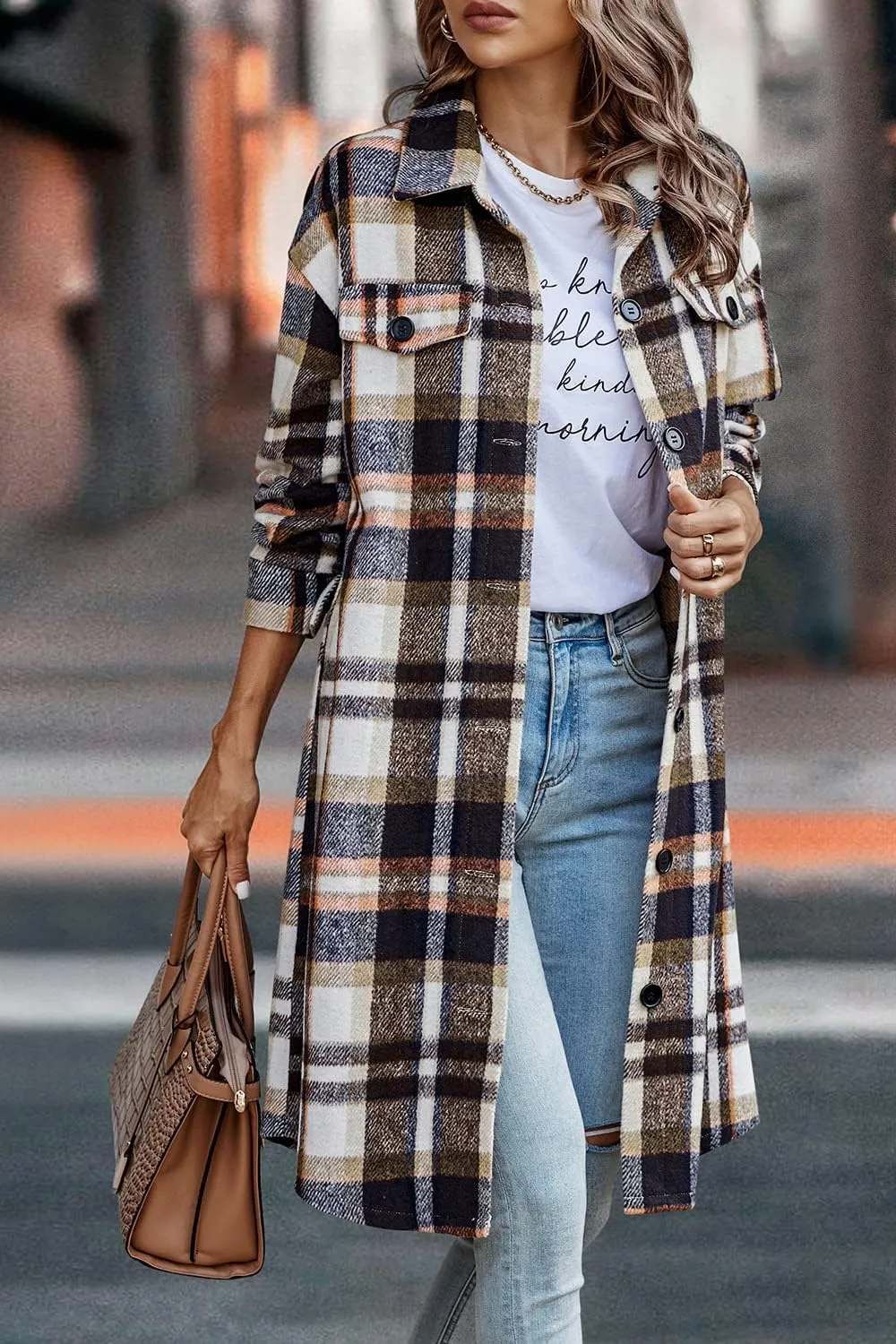 PRETTYGARDEN Women's Plaid Shacket 2025 Long Sleeve Button Up Flannel Shirt Winter Tartan Jacket Woolen Coats
