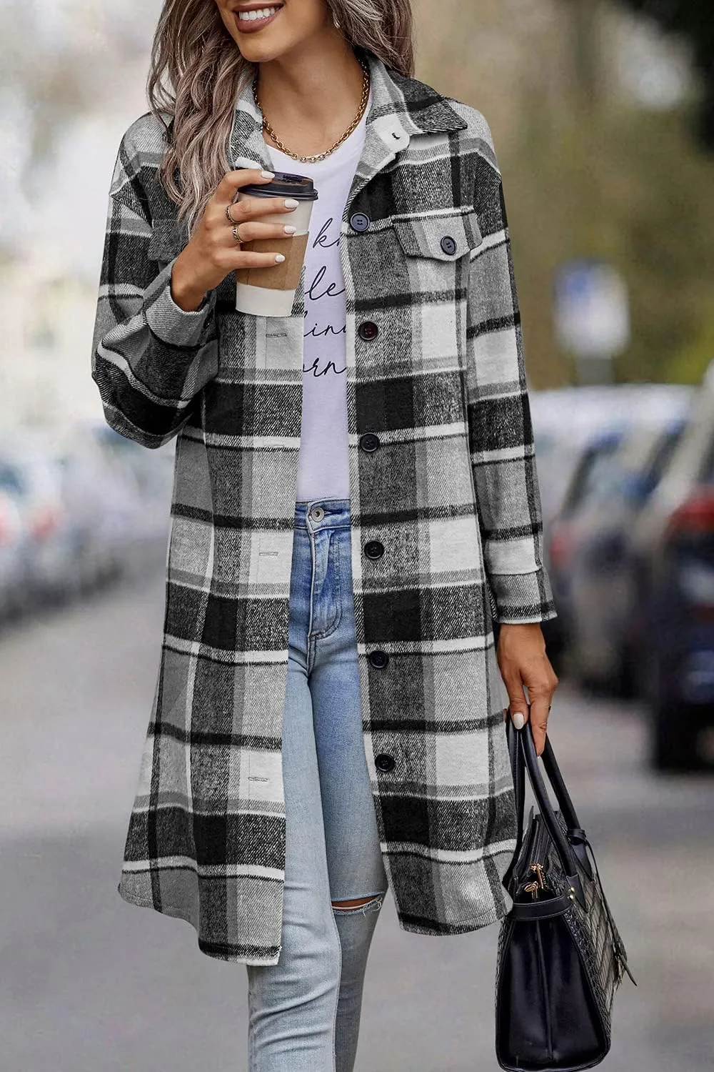 PRETTYGARDEN Women's Plaid Shacket 2025 Long Sleeve Button Up Flannel Shirt Winter Tartan Jacket Woolen Coats