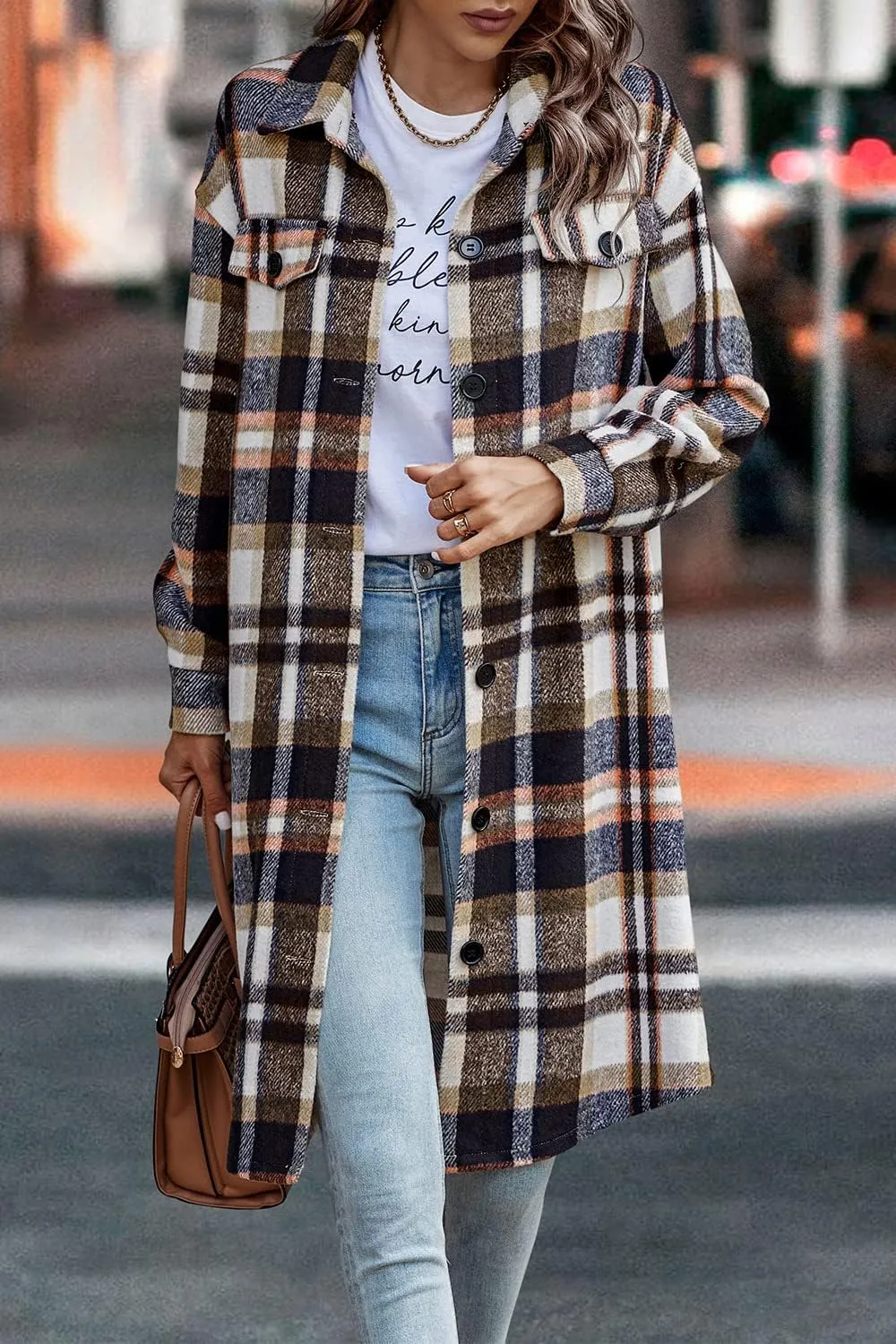 PRETTYGARDEN Women's Plaid Shacket 2025 Long Sleeve Button Up Flannel Shirt Winter Tartan Jacket Woolen Coats