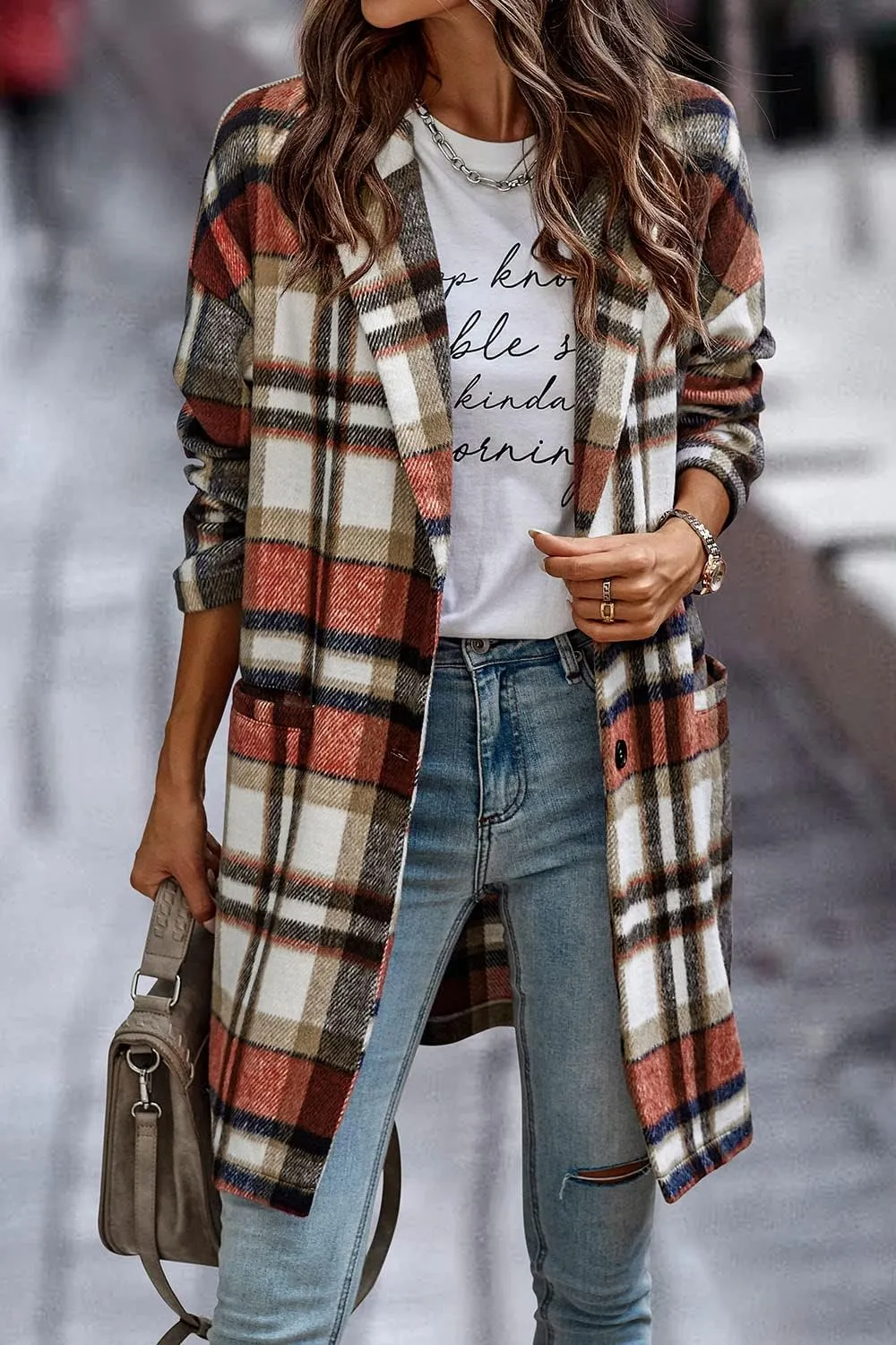 PRETTYGARDEN Women's Plaid Shacket Jacket Trendy Casual Button Wool Blend Winter Tartan Trench Coat with Pockets