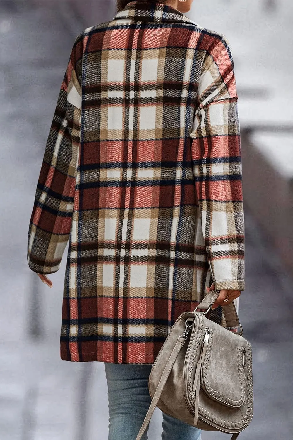 PRETTYGARDEN Women's Plaid Shacket Jacket Trendy Casual Button Wool Blend Winter Tartan Trench Coat with Pockets