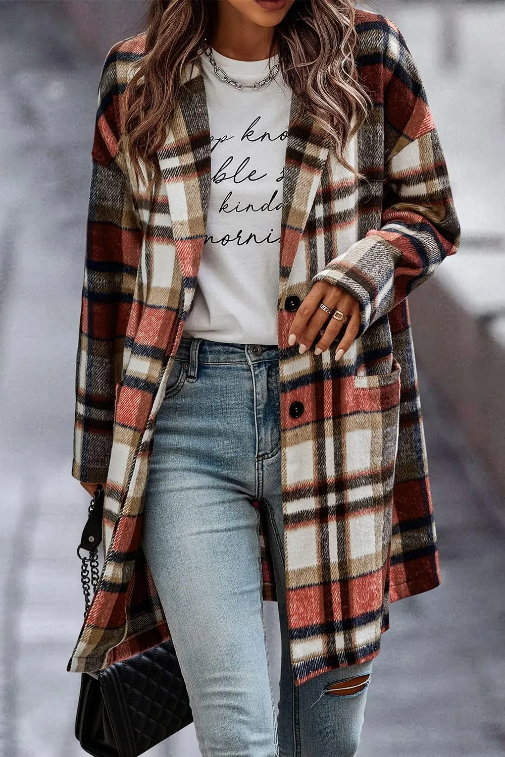 PRETTYGARDEN Women's Plaid Shacket Jacket Trendy Casual Button Wool Blend Winter Tartan Trench Coat with Pockets