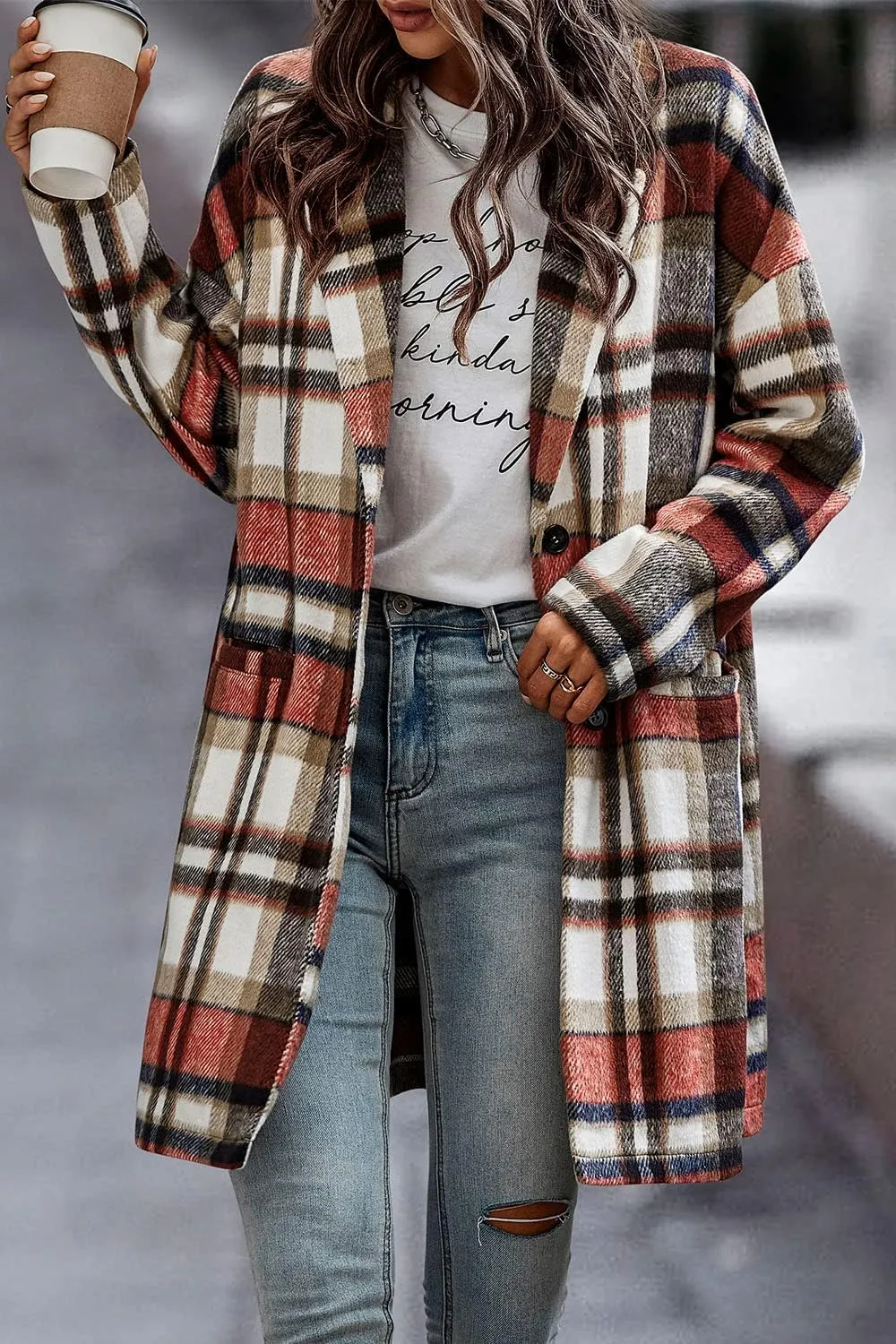 PRETTYGARDEN Women's Plaid Shacket Jacket Trendy Casual Button Wool Blend Winter Tartan Trench Coat with Pockets