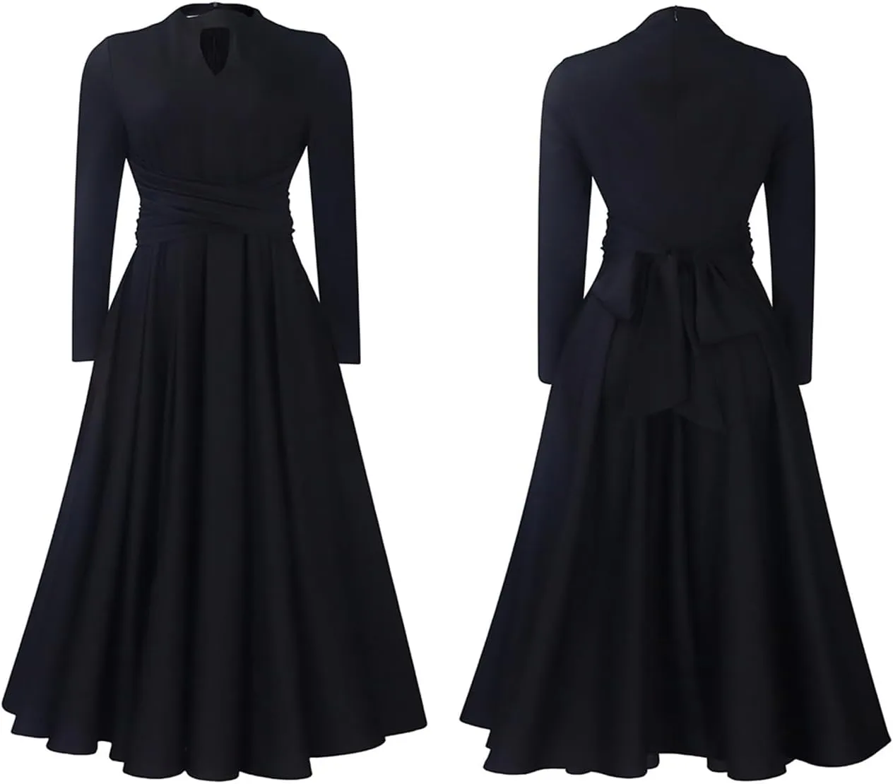 Ptorlio Women's Long Sleeve Dress Spring Pleated Casual Cocktail Maxi Dresses