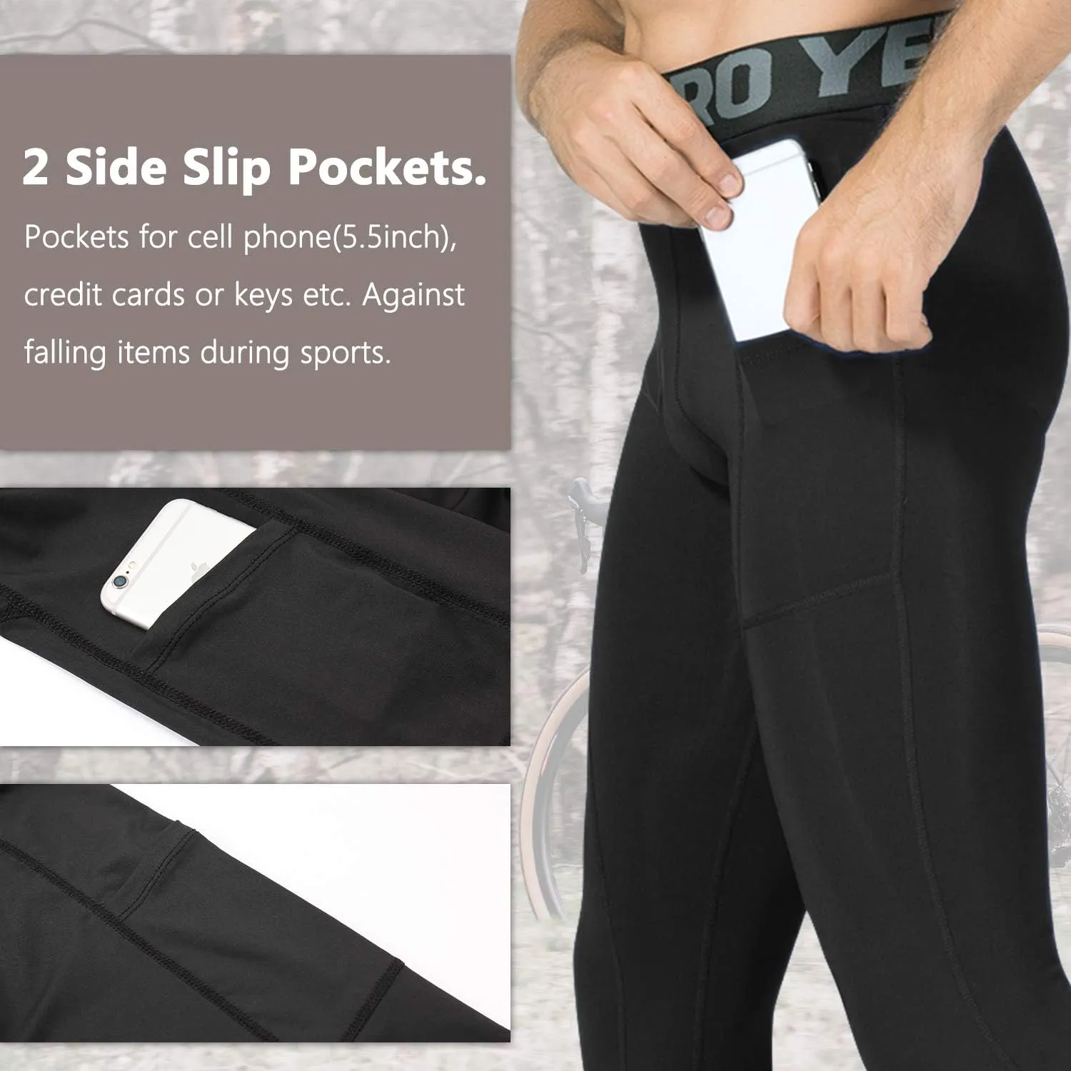 Queerier 3 Pack Men's Compression Pants Athletic Leggings with Pockets Running Baselayer Tights Cycling Workout Pants