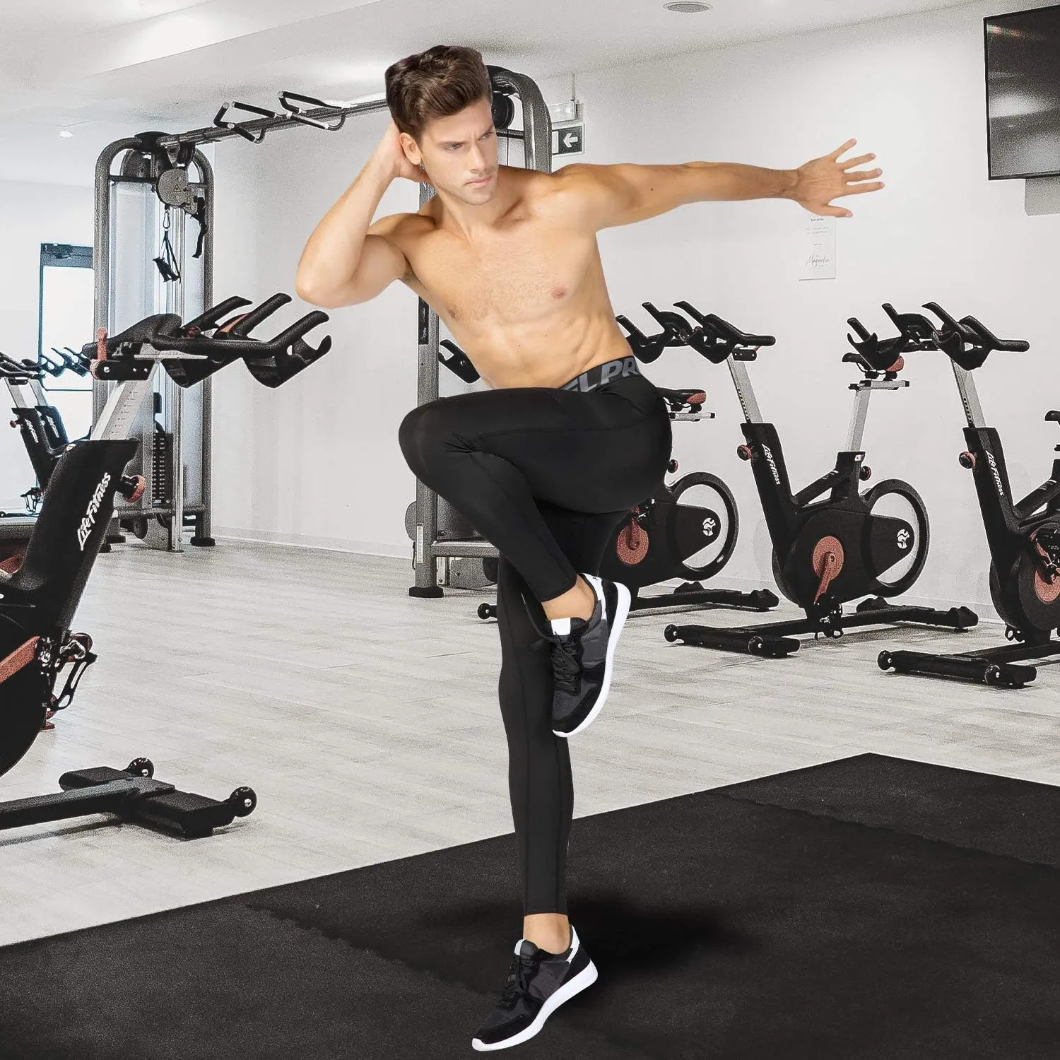 Queerier 3 Pack Men's Compression Pants Athletic Leggings with Pockets Running Baselayer Tights Cycling Workout Pants