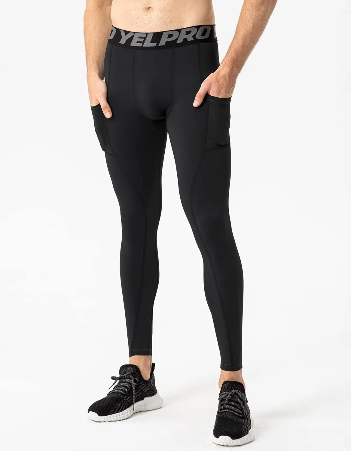 Queerier 3 Pack Men's Compression Pants Athletic Leggings with Pockets Running Baselayer Tights Cycling Workout Pants