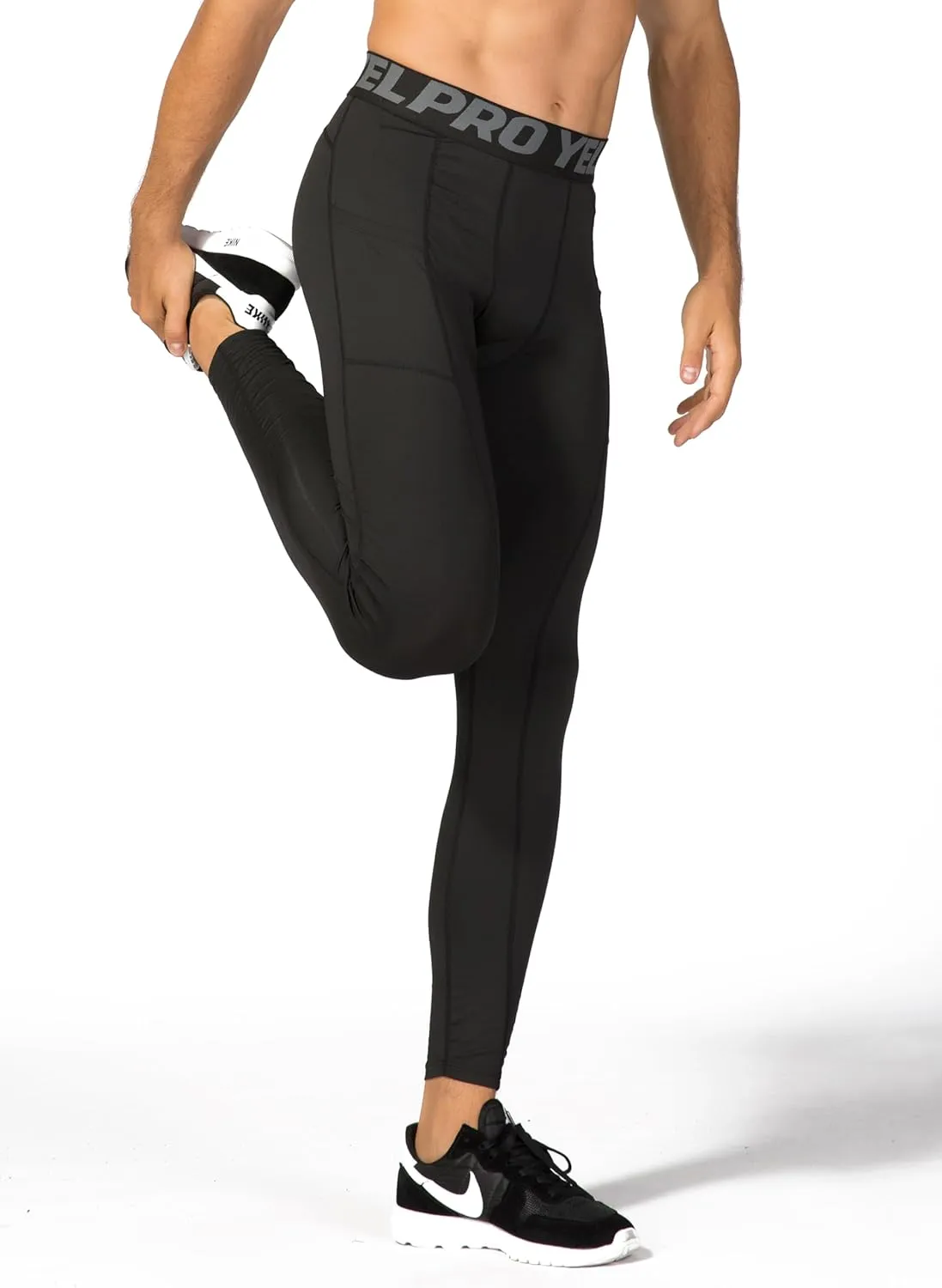 Queerier 3 Pack Men's Compression Pants Athletic Leggings with Pockets Running Baselayer Tights Cycling Workout Pants
