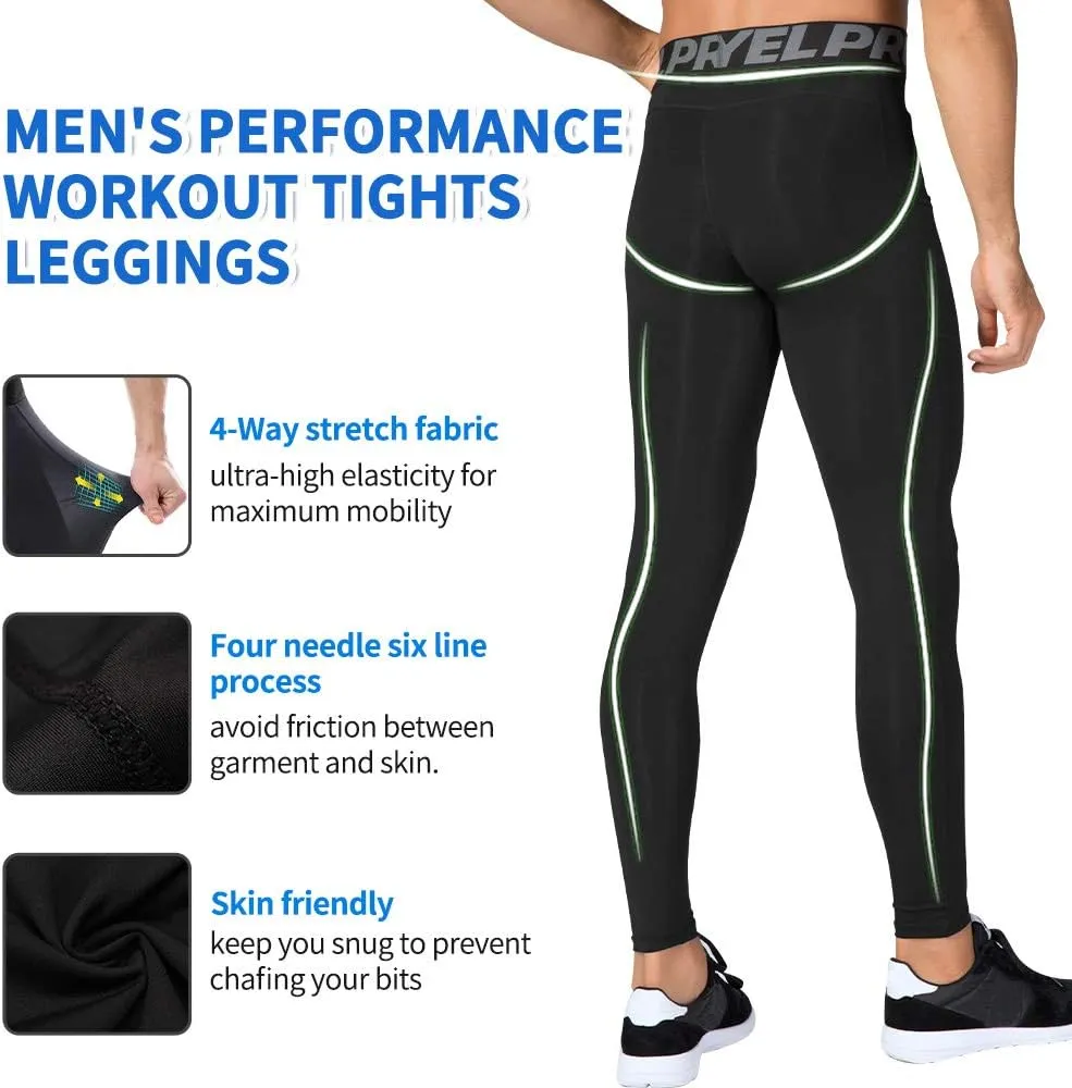 Queerier 3 Pack Men's Compression Pants Athletic Leggings with Pockets Running Baselayer Tights Cycling Workout Pants