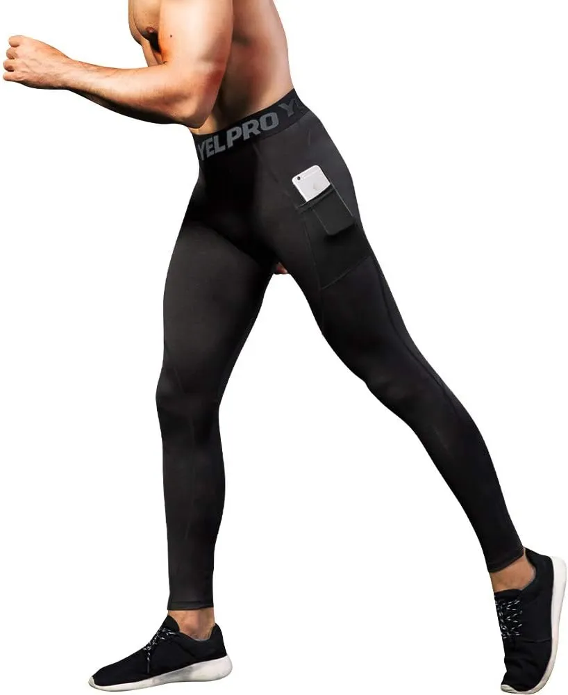 Queerier 3 Pack Men's Compression Pants Athletic Leggings with Pockets Running Baselayer Tights Cycling Workout Pants