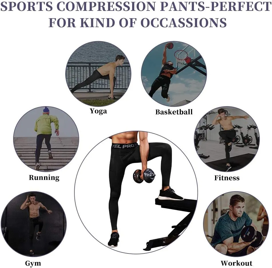 Queerier 3 Pack Men's Compression Pants Athletic Leggings with Pockets Running Baselayer Tights Cycling Workout Pants