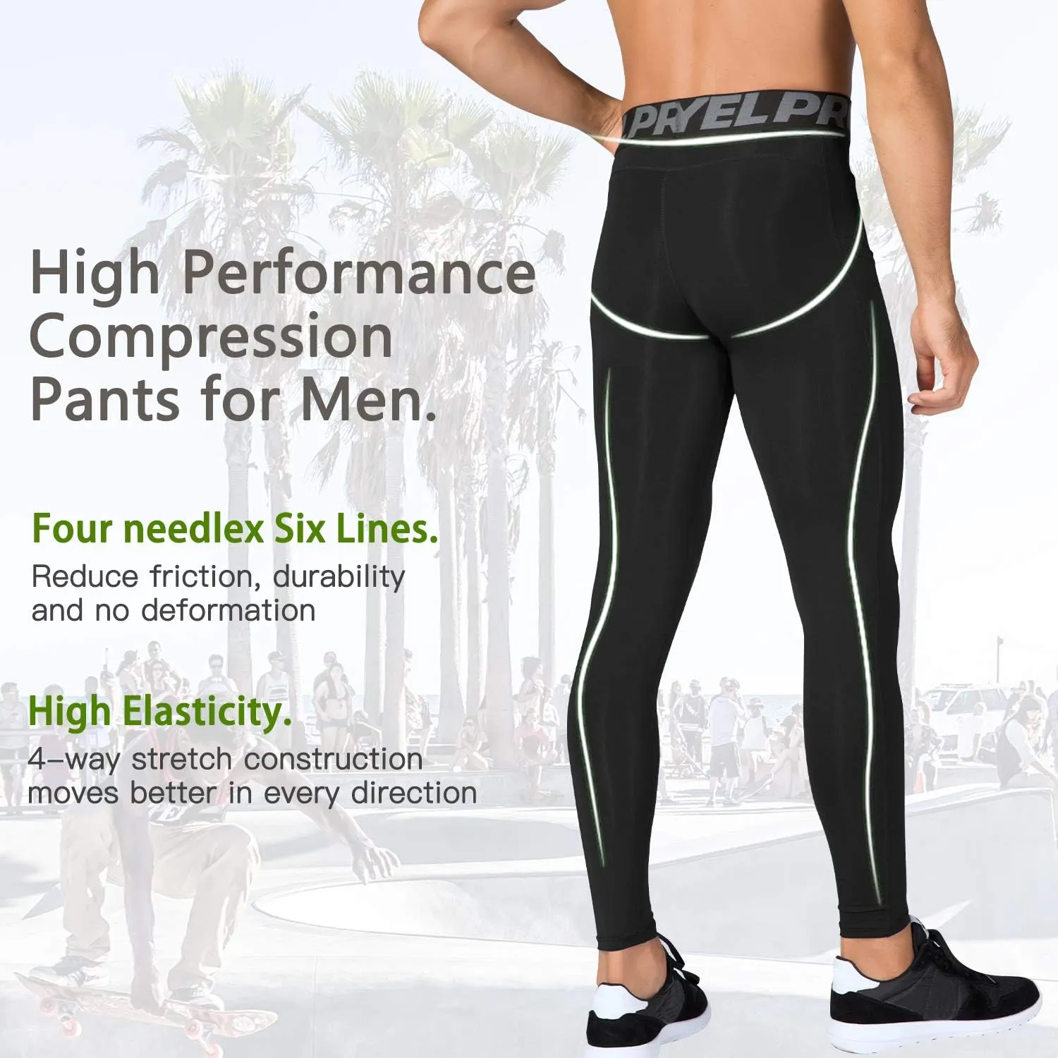 Queerier 3 Pack Men's Compression Pants Athletic Leggings with Pockets Running Baselayer Tights Cycling Workout Pants