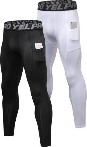 Queerier 3 Pack Men's Compression Pants Athletic Leggings with Pockets Running Baselayer Tights Cycling Workout Pants