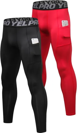 Queerier 3 Pack Men's Compression Pants Athletic Leggings with Pockets Running Baselayer Tights Cycling Workout Pants