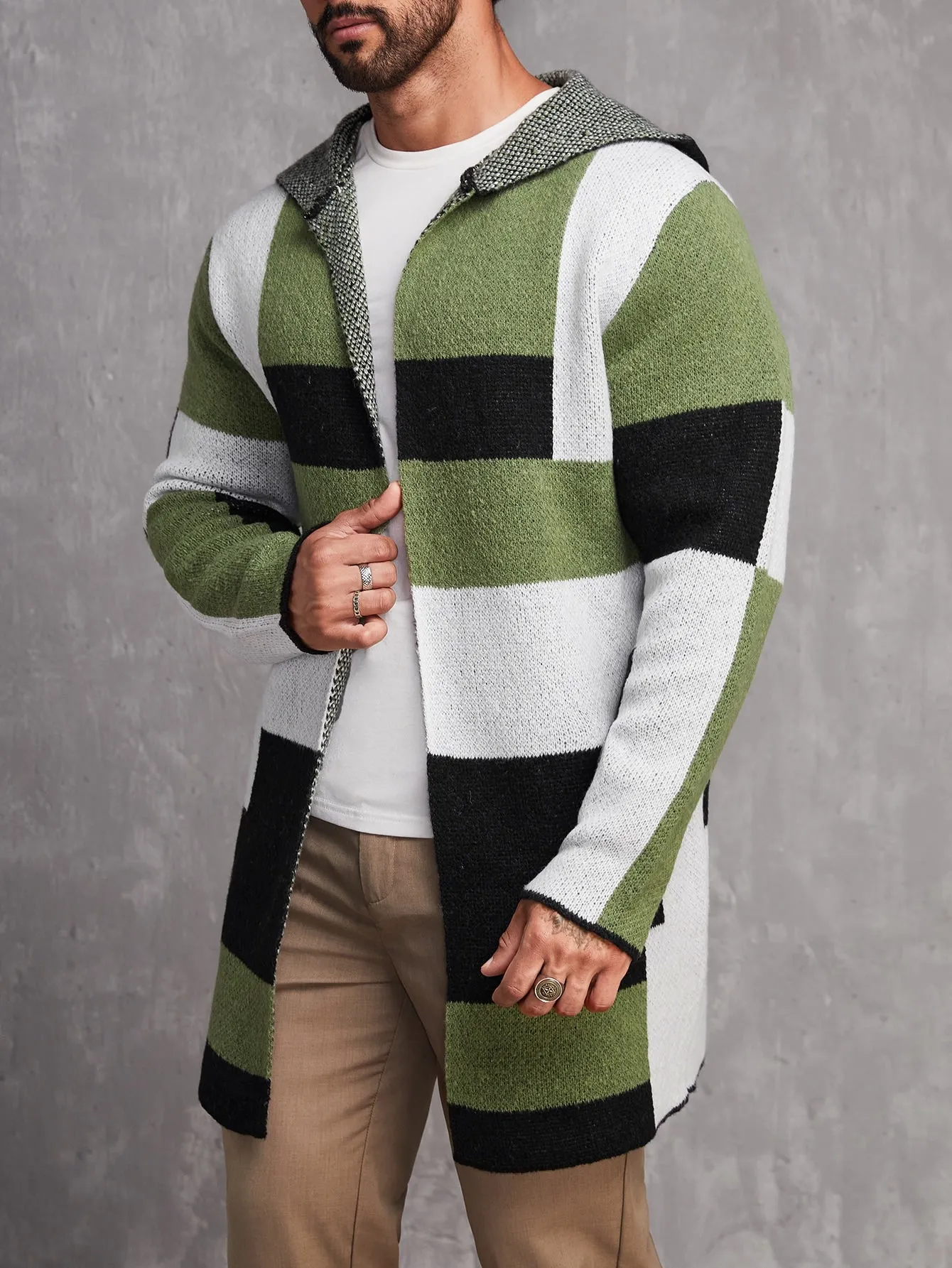 "Chic and Cozy Color Block Hooded Duster Cardigan - Stay Stylish all Season Long!"