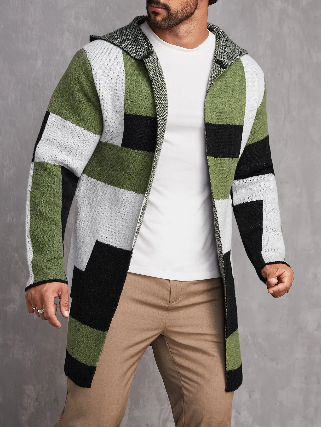 "Chic and Cozy Color Block Hooded Duster Cardigan - Stay Stylish all Season Long!"