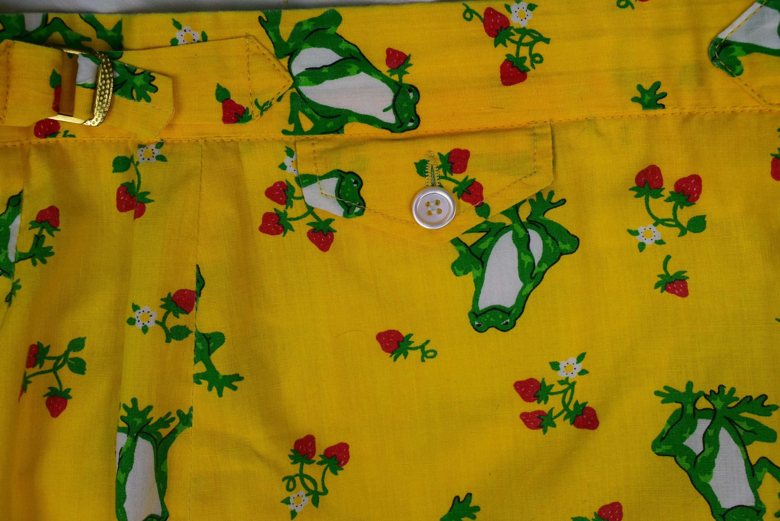 "Chipp Yellow Swim Trunks w/ Green Frog/ Strawberry Print" Sz 35 (SOLD)
