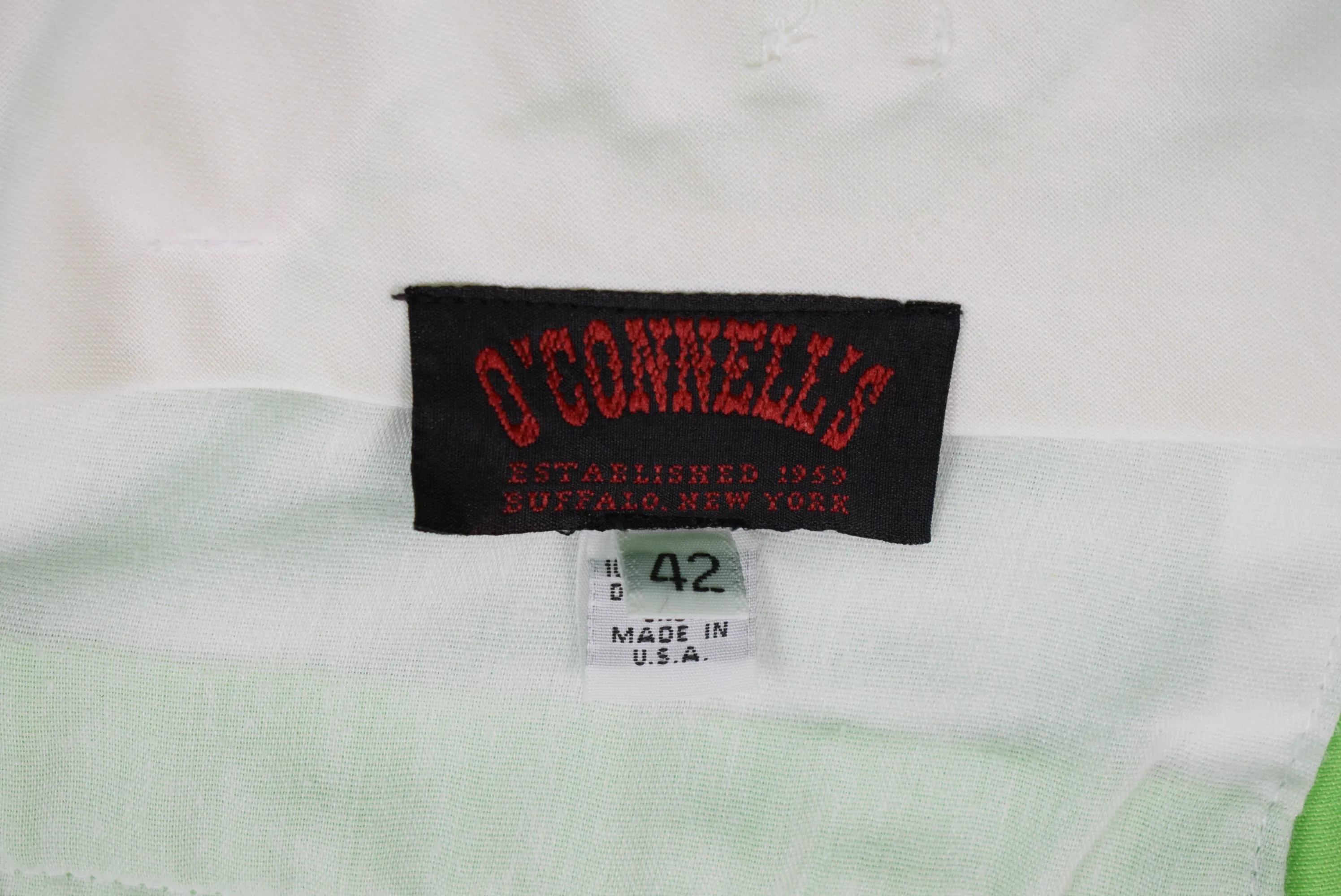 "O'Connell's Plain Front Bermuda Shorts - Embroidered Flamingos on Lime Twill" Sz 42