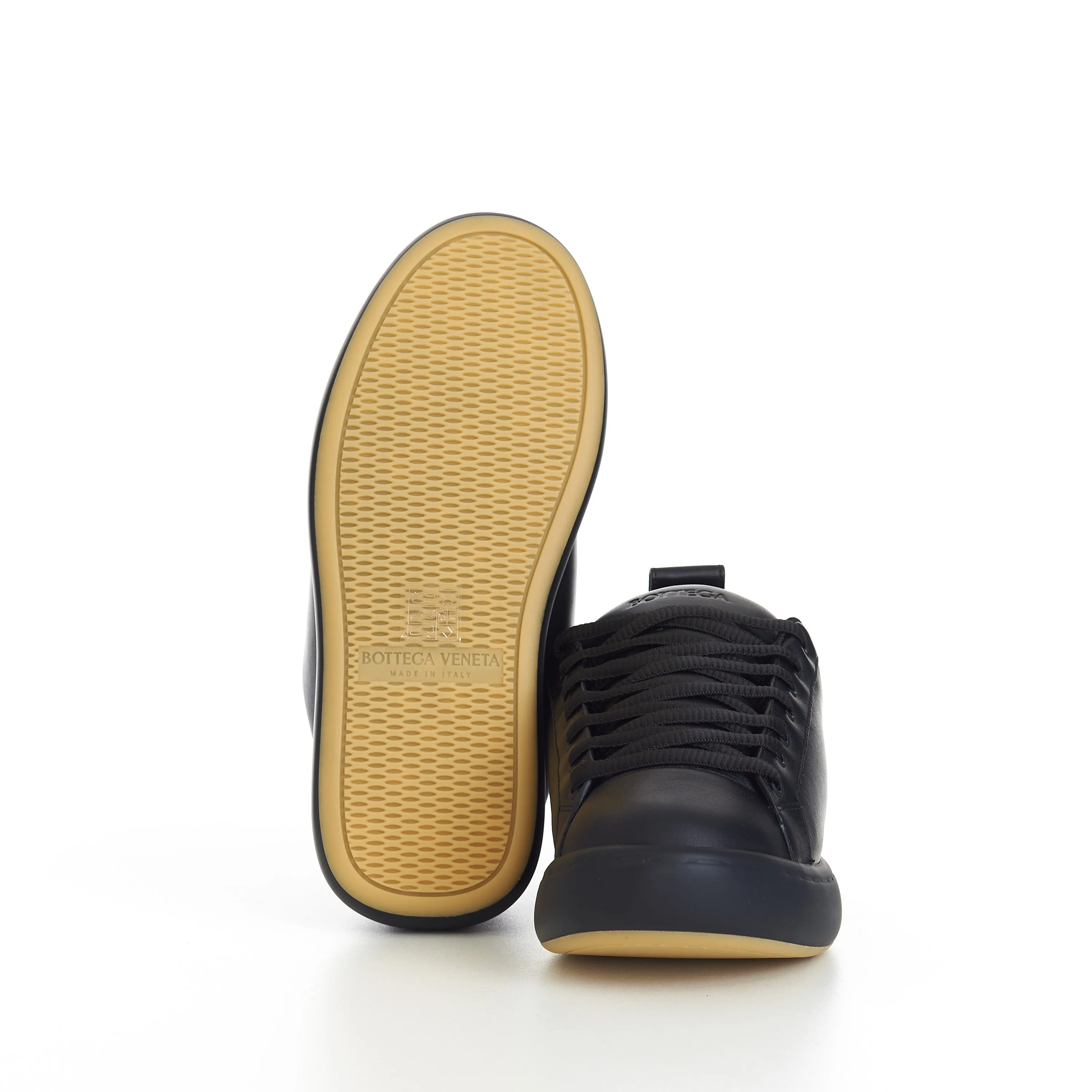 "Pillow" Lace-up Sneakers In Black / Natural Padded Leather