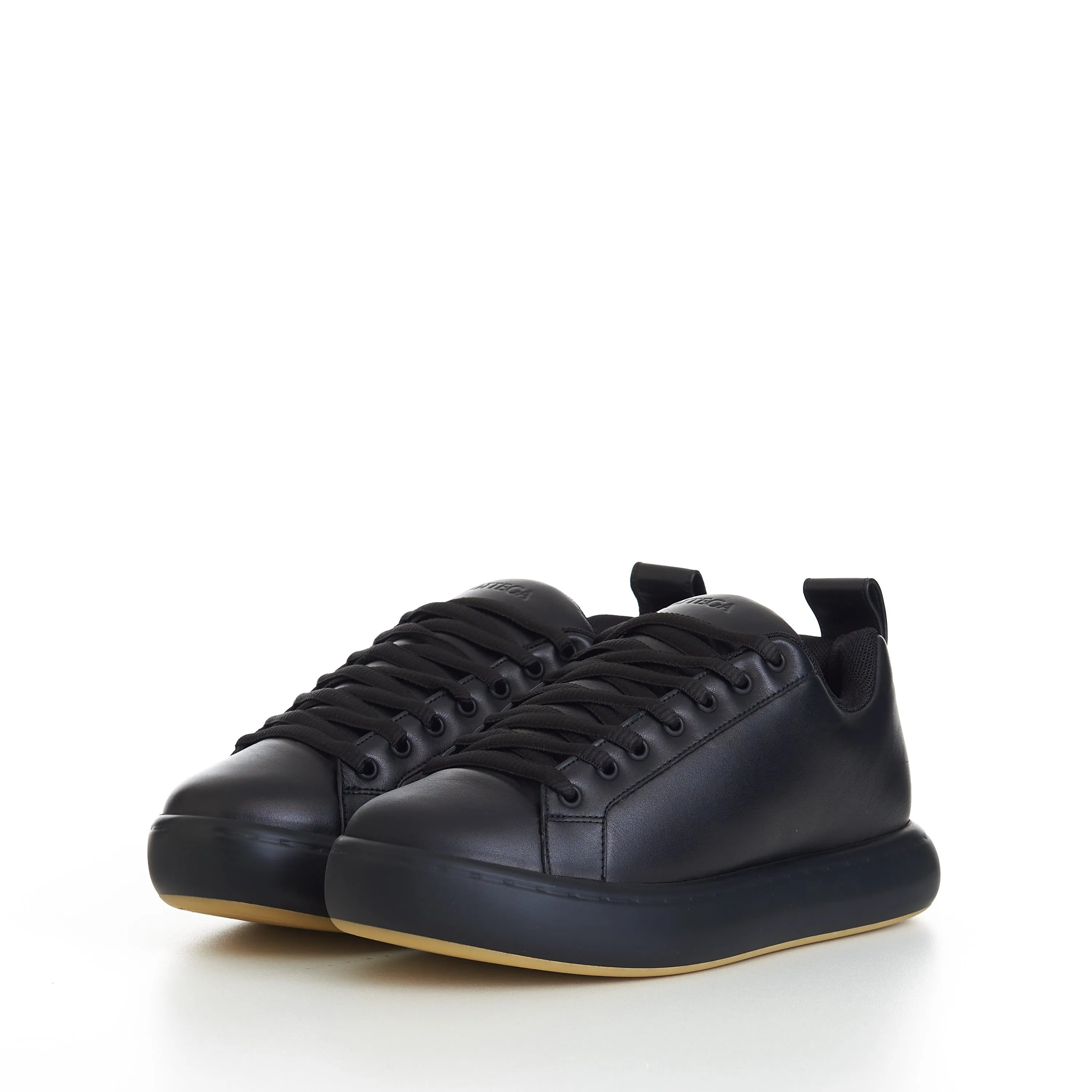 "Pillow" Lace-up Sneakers In Black / Natural Padded Leather