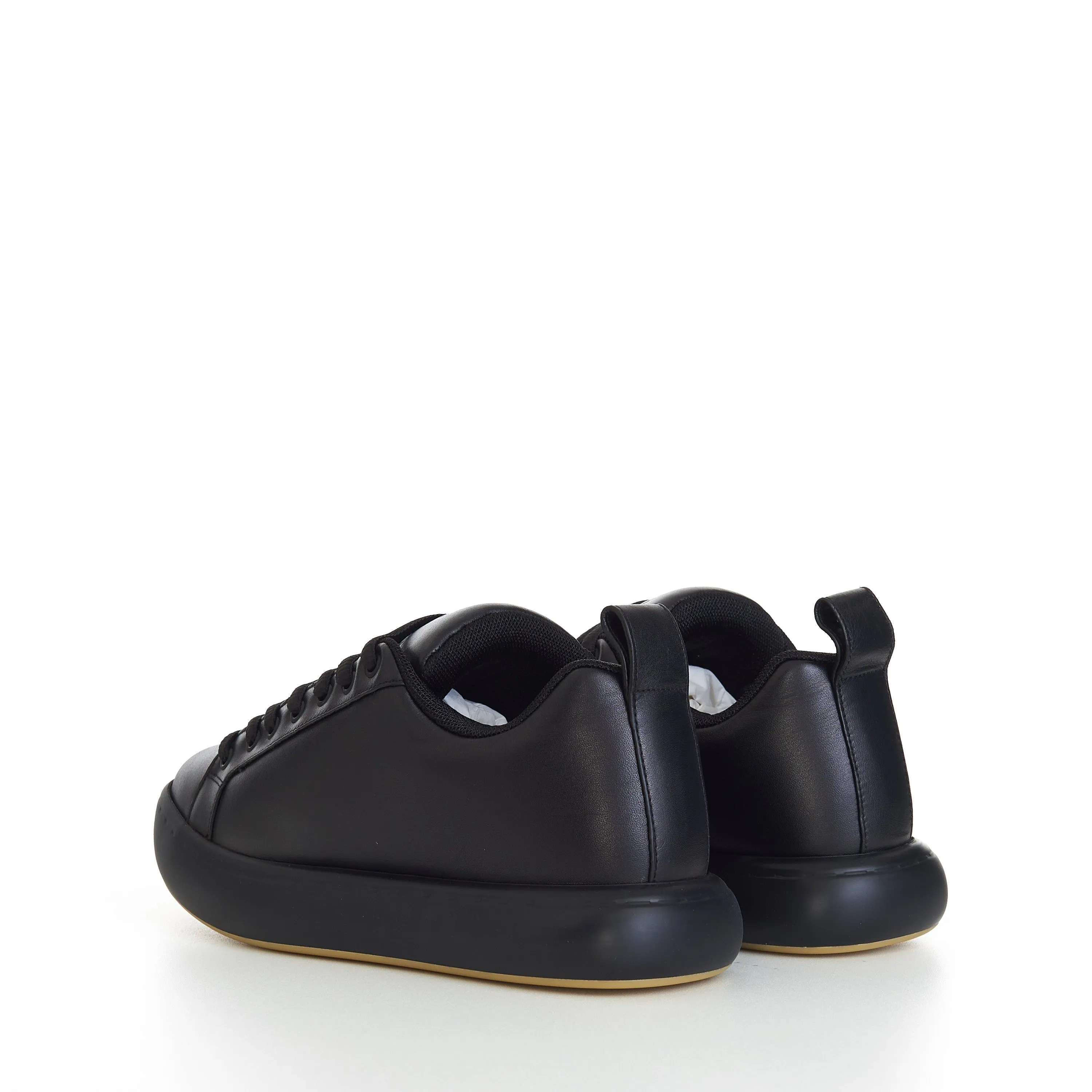 "Pillow" Lace-up Sneakers In Black / Natural Padded Leather