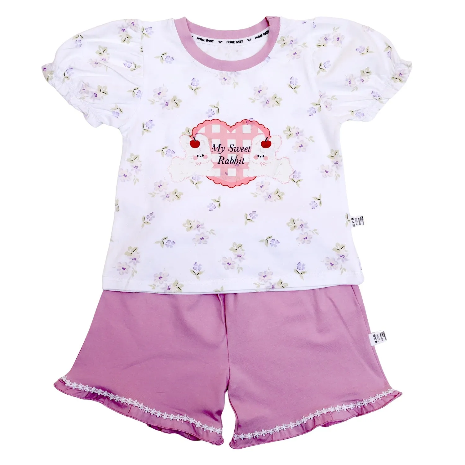 Rabbit Half Sleeves Shorts Set for Girls