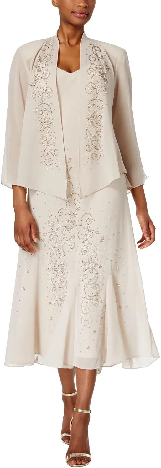 R&M Richards Womens Plus Chiffon Beaded Dress with Jacket