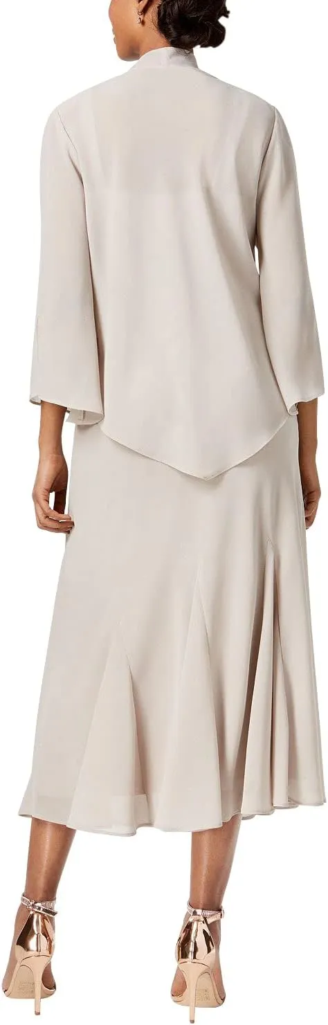 R&M Richards Womens Plus Chiffon Beaded Dress with Jacket