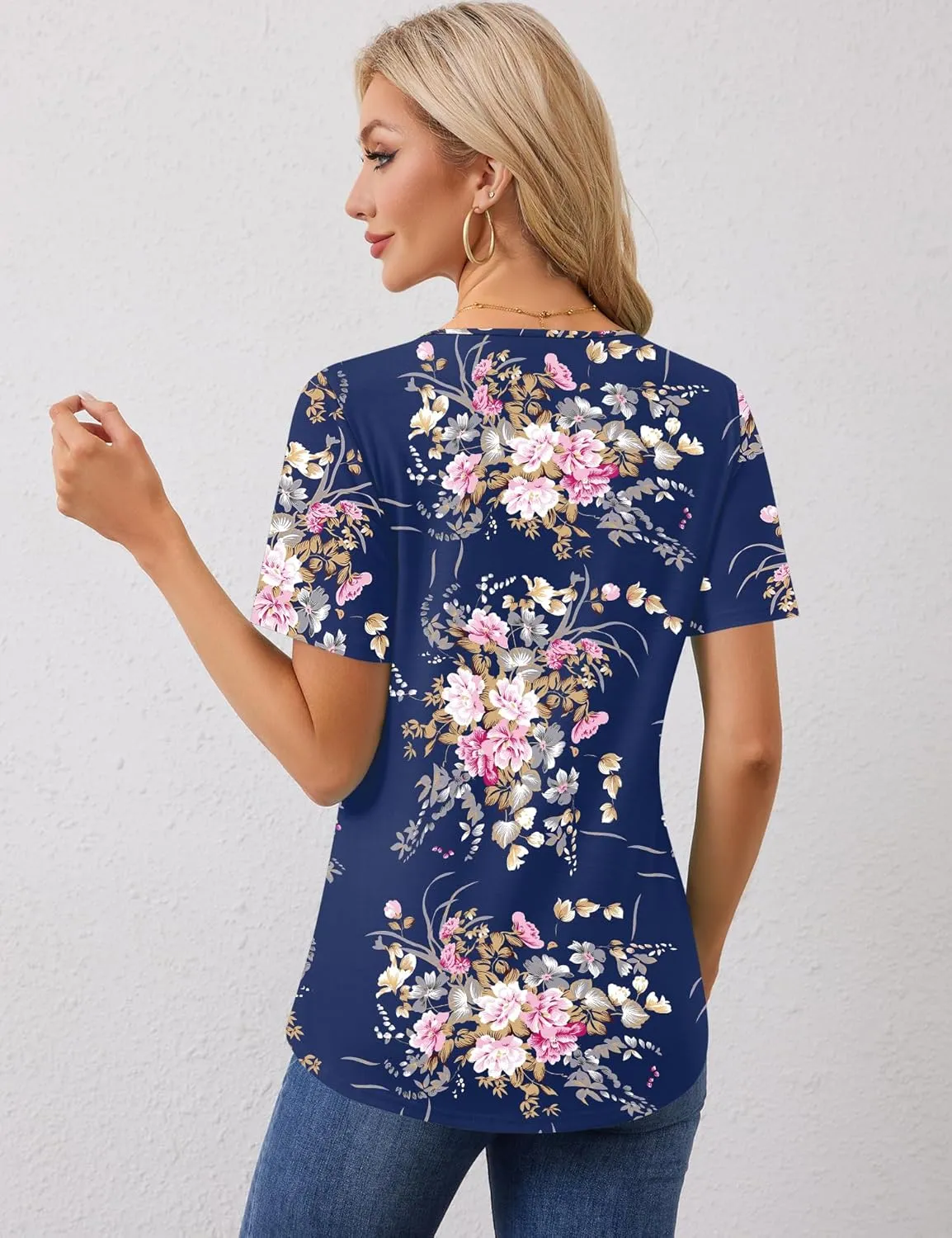 Rapbin Womens Short Sleeve Tunic Tops Dressy V Neck T Shirts Loose Fit Summer Pleated Blouses 2025