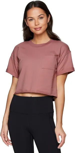 RBX Women's Relaxed Crop Top Athletic Fashion Yoga Short Sleeve Cropped T-Shirt