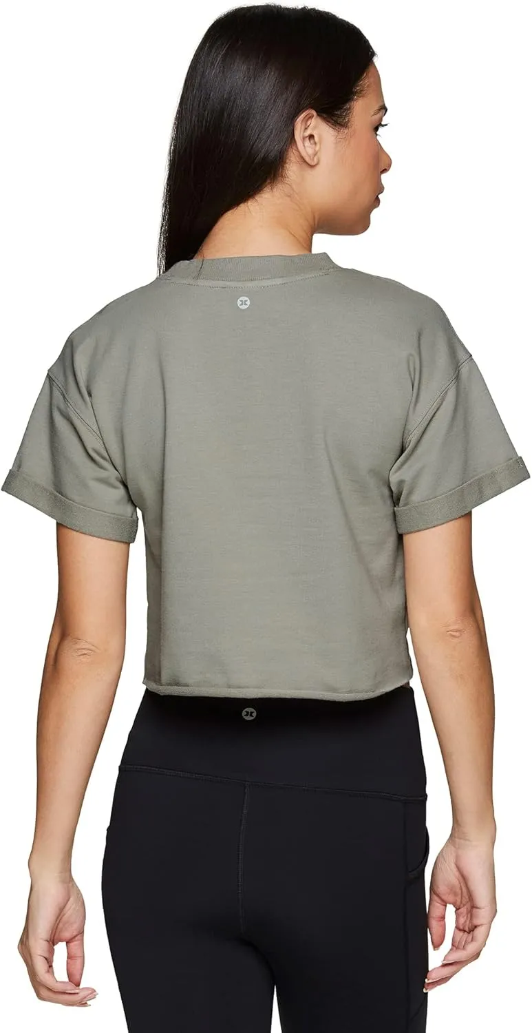 RBX Women's Relaxed Crop Top Athletic Fashion Yoga Short Sleeve Cropped T-Shirt