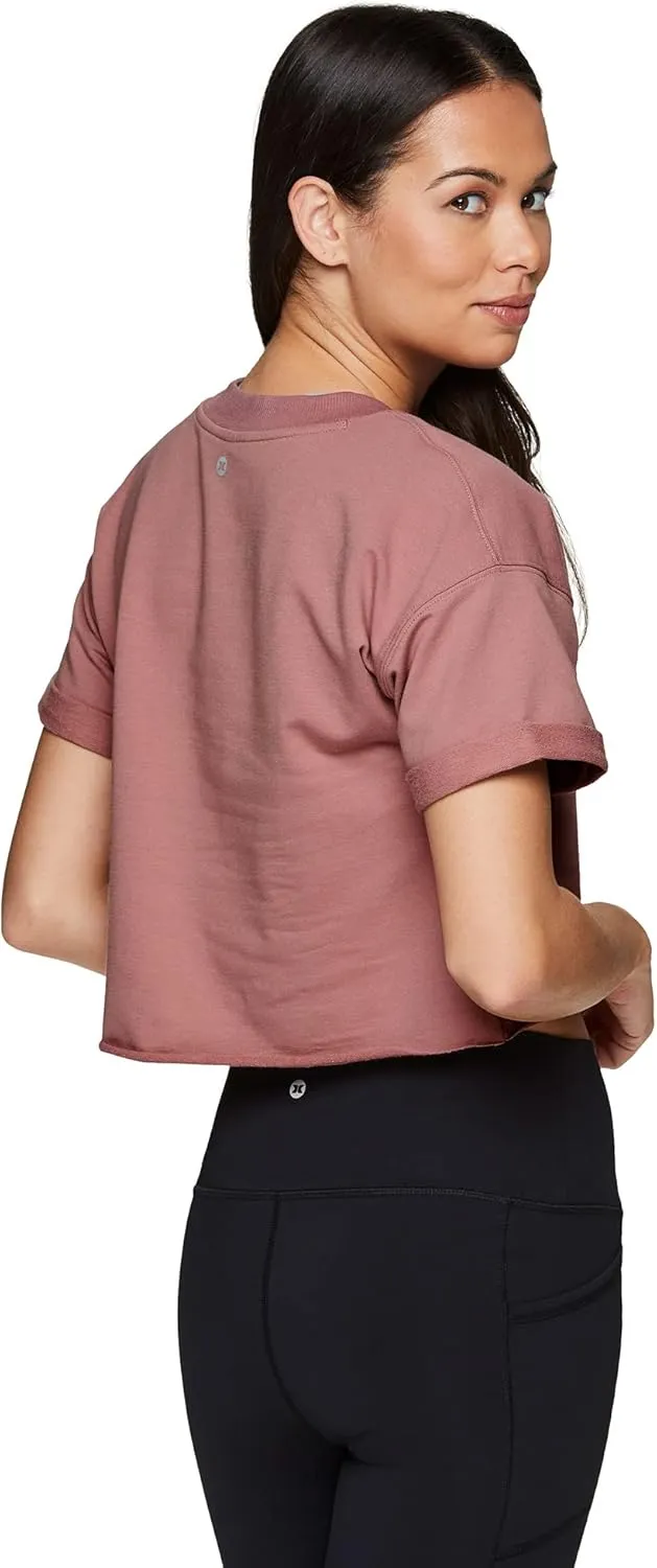 RBX Women's Relaxed Crop Top Athletic Fashion Yoga Short Sleeve Cropped T-Shirt