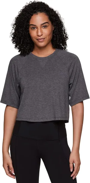 RBX Women's Relaxed Crop Top Athletic Fashion Yoga Short Sleeve Cropped T-Shirt